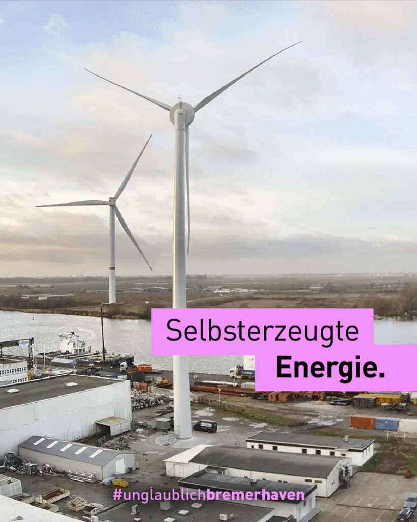 Eigene Windkraftanlage auf dem Firmengeländer der FRoSTA AG.