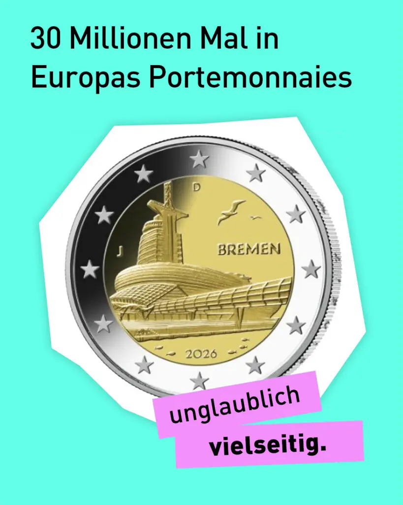 Ansicht der neuen 2-Euro-Münze mit Bremerhaven-Motiv
